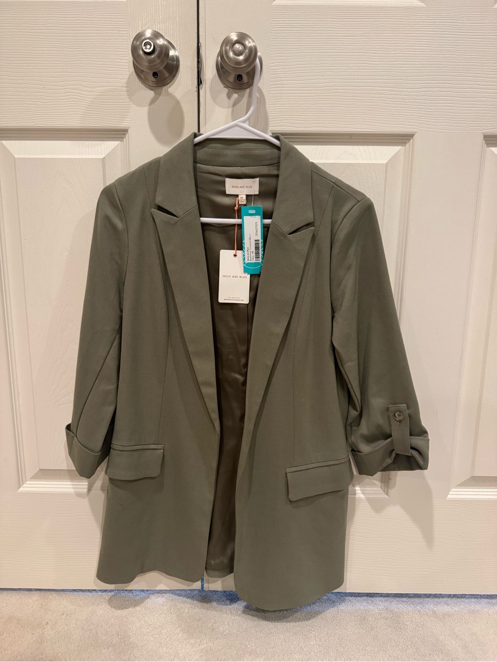Skies Are Blue Olive Green Open-Front Blazer